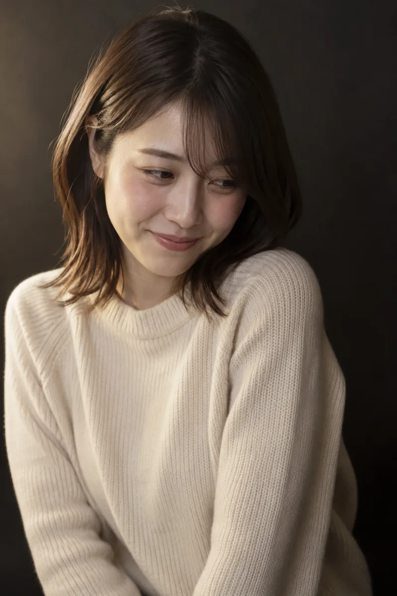 照れて目をそらすの生成例