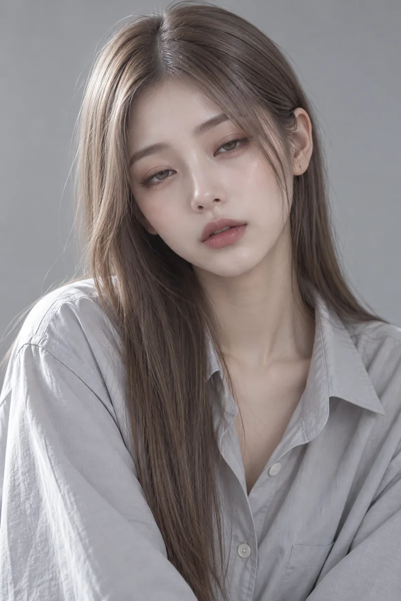 sleepy eyes, heavy drooping upper eyelids covering half of her irises, unfocused drowsy gaze, relaxed eyebrows, mouth slightly slack, head tilting to one sideで生成した例（3枚目）