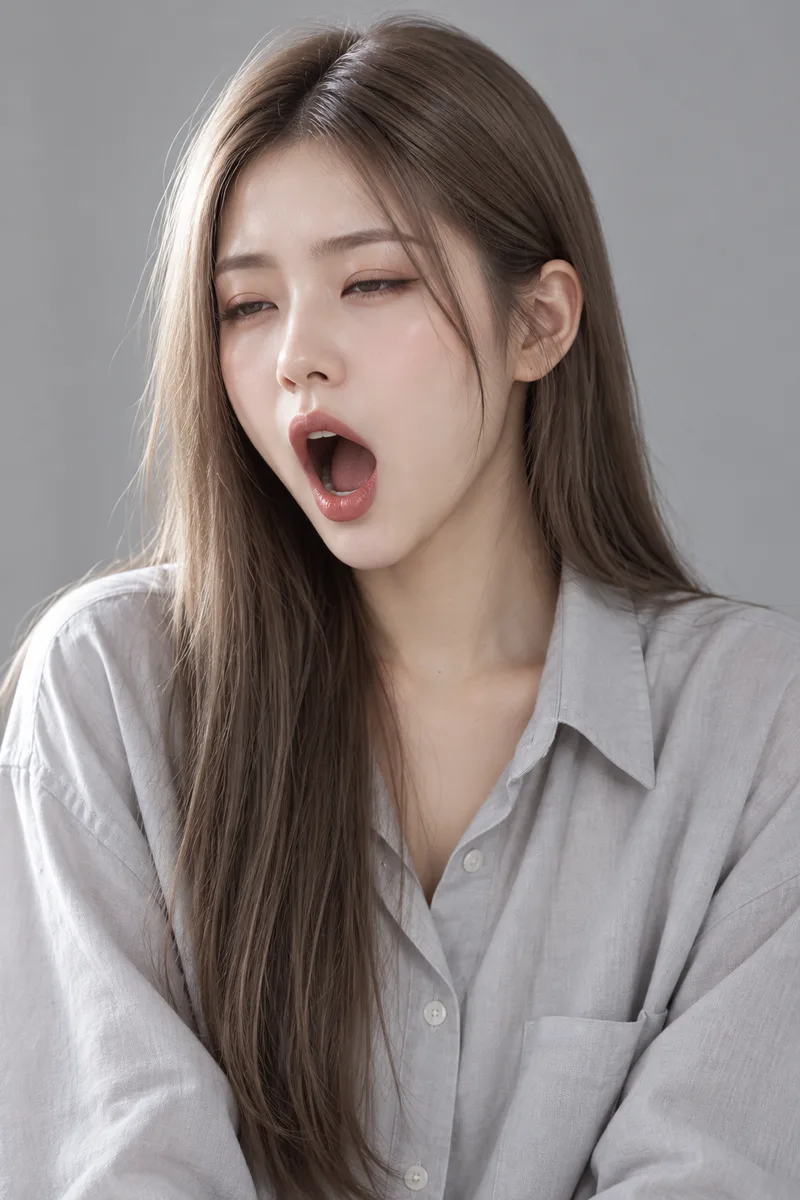 yawning, both arms resting down at her sidesで生成した例（1枚目）