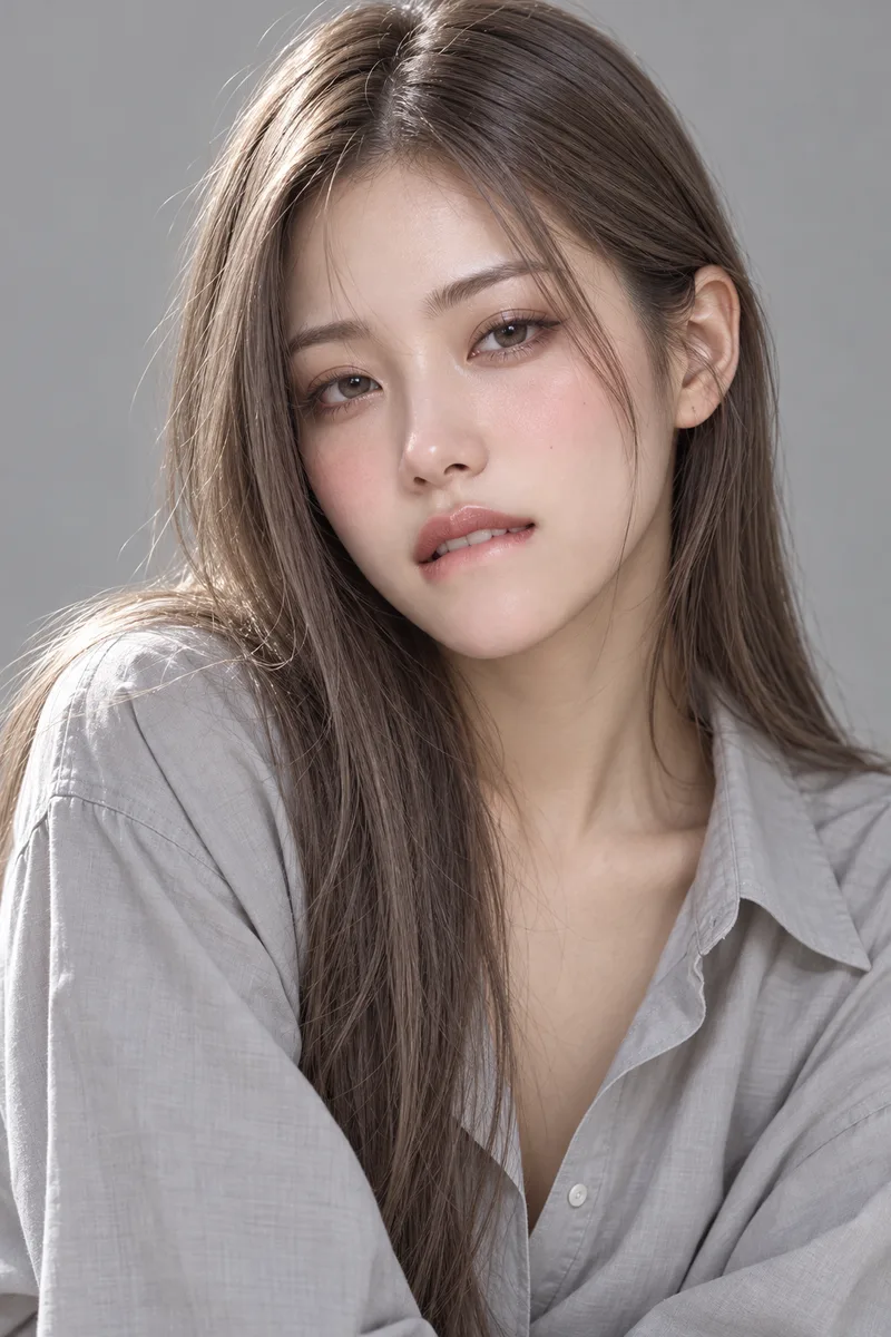 biting her lower lip with her upper teeth, looking at the camera with half-lidded eyes, flushed cheeksで生成した例（2枚目）
