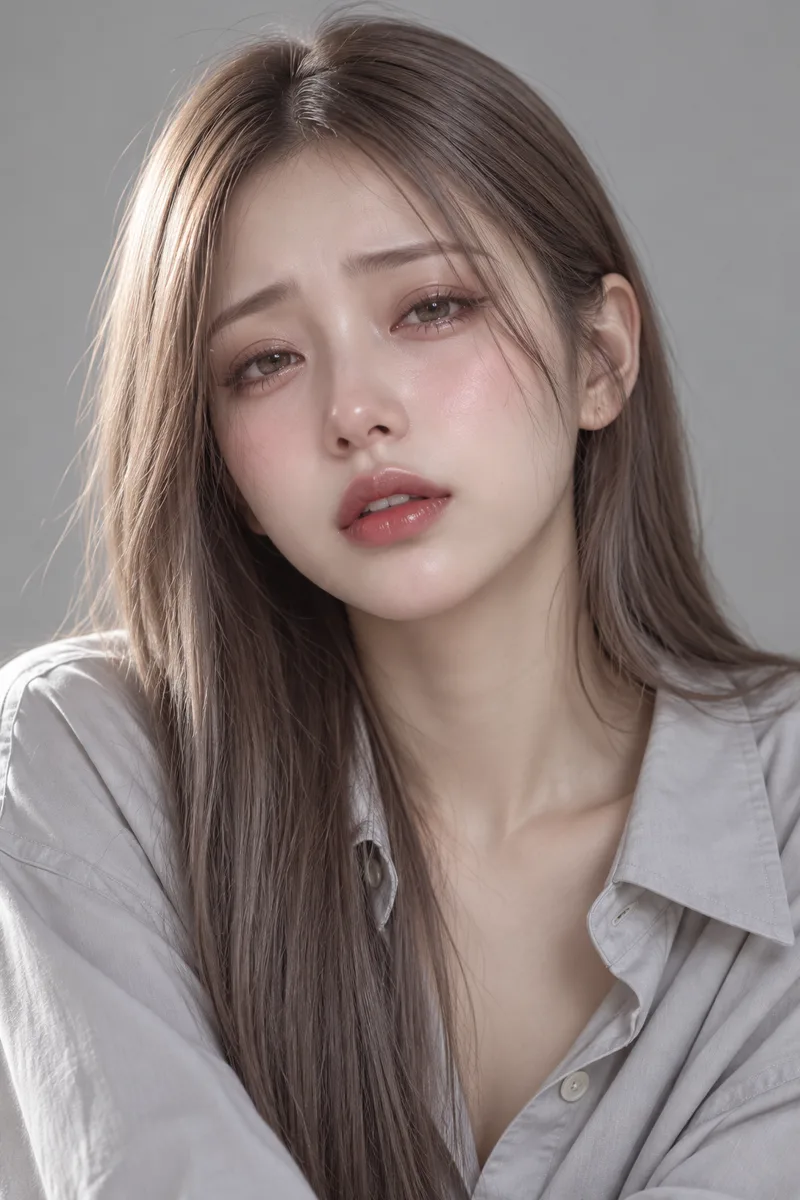 melting eyes, glossy teary unfocused half-closed eyes, eyebrows relaxed and slightly raised in the middle, lips parted, flushed cheeksで生成した例（1枚目）