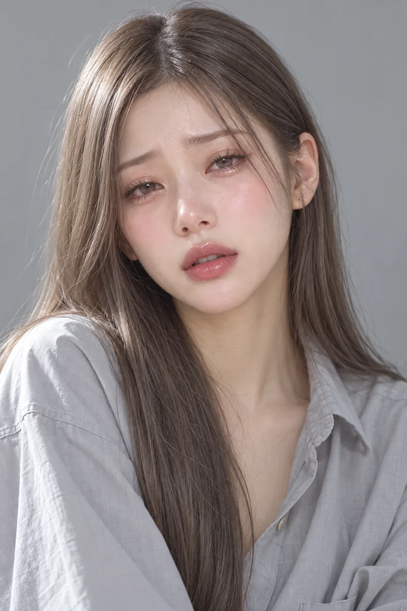 melting eyes, glossy teary unfocused half-closed eyes, eyebrows relaxed and slightly raised in the middle, lips parted, flushed cheeksで生成した例（3枚目）