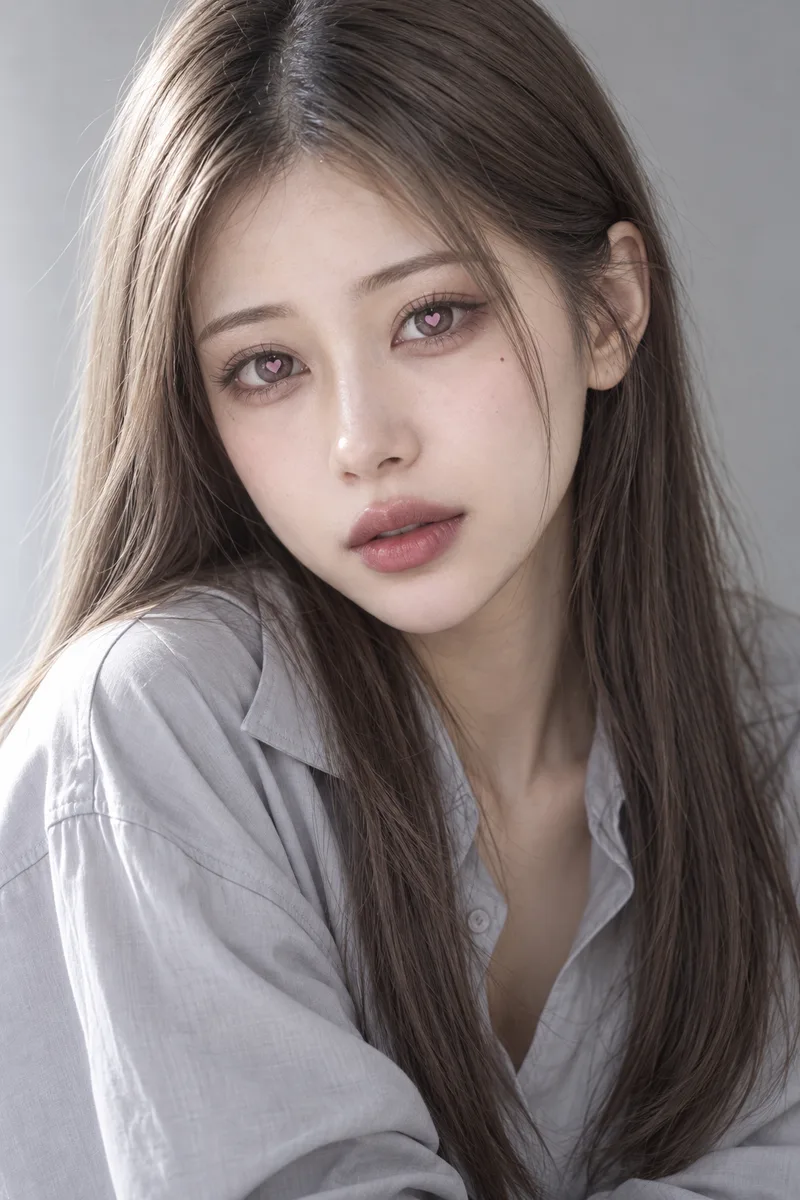 heart-shaped pupils, large clearly visible pink heart shapes in the center of both irisesで生成した例（3枚目）