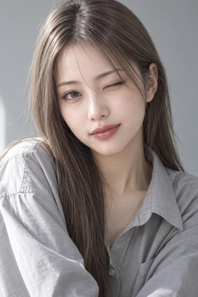 winking with her right eye closed and her left eye openで生成した例（2枚目）