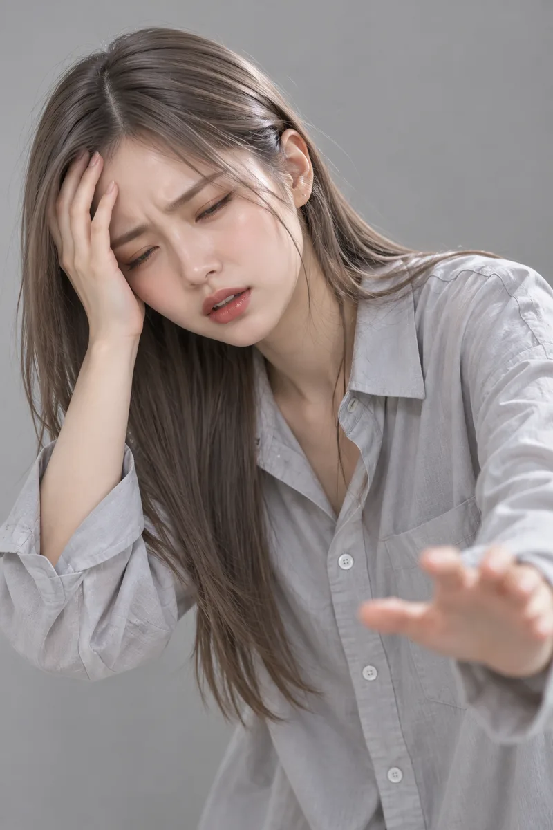 額を押さえてふらつくめまいの生成例