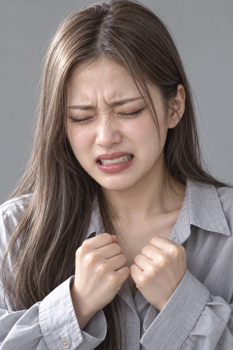 歯を食いしばる我慢顔の生成例