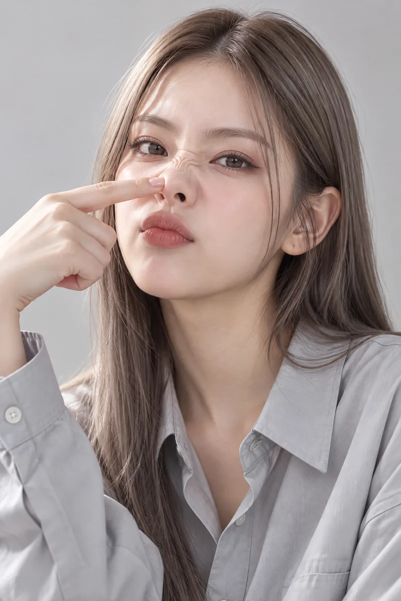 pushing her nose up with her finger like a pig noseで生成した例（2枚目）