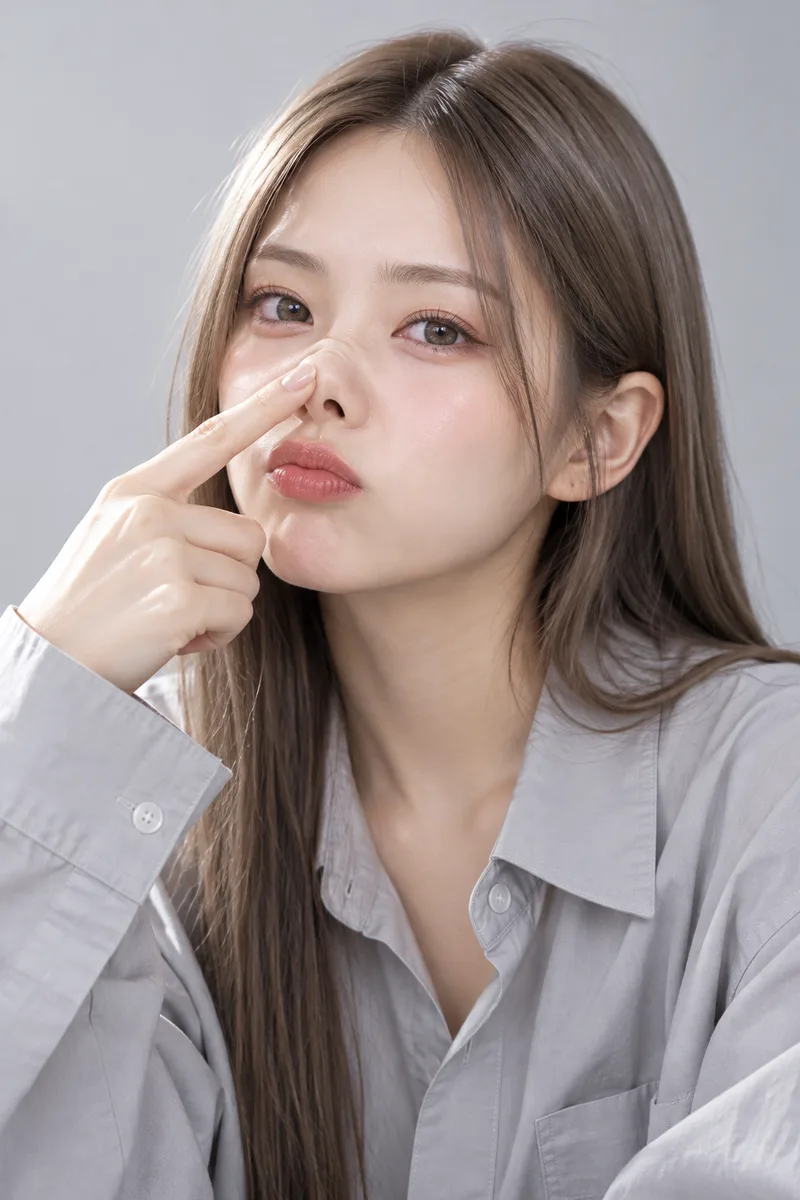 pushing her nose up with her finger like a pig noseで生成した例（3枚目）