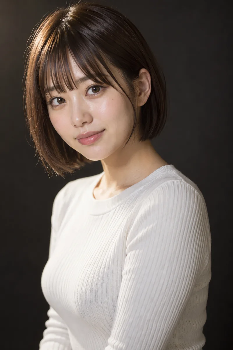 short bob, blunt bangs を足して生成した例（2枚目）