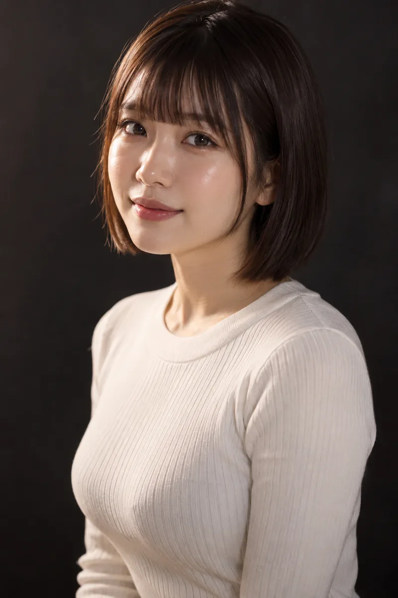 short bob, blunt bangs を足して生成した例（3枚目）