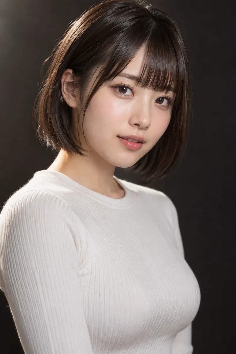 short bob, blunt bangs を足して生成した例（4枚目）