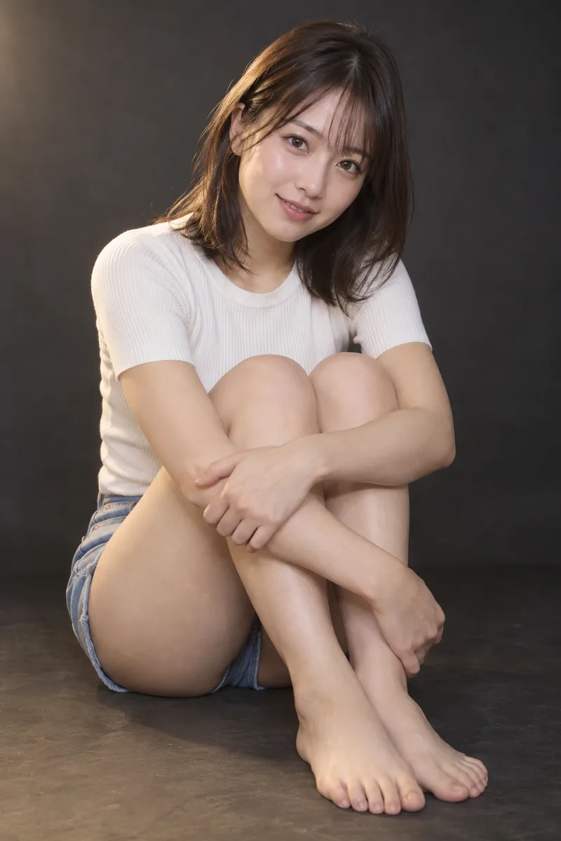 ひざを抱えて座るの生成例