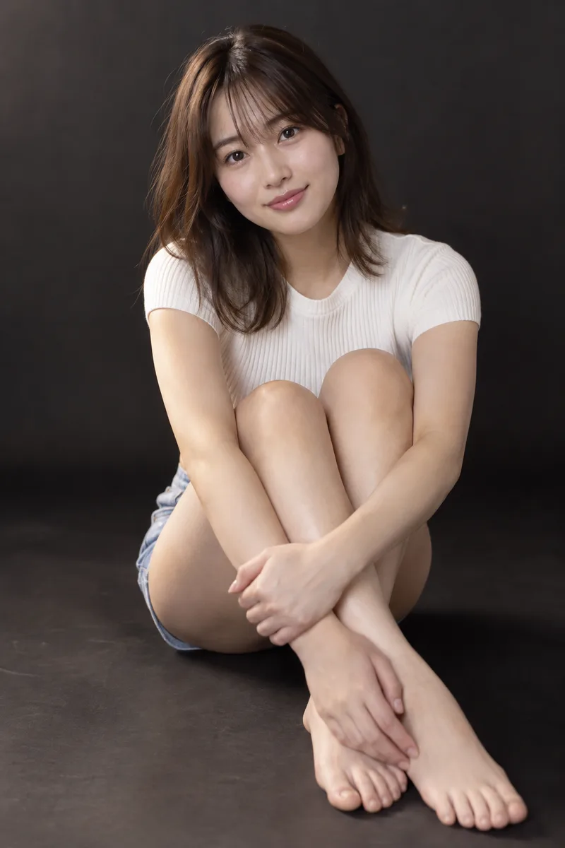 sitting on the floor hugging her knees を足して生成した例（4枚目）