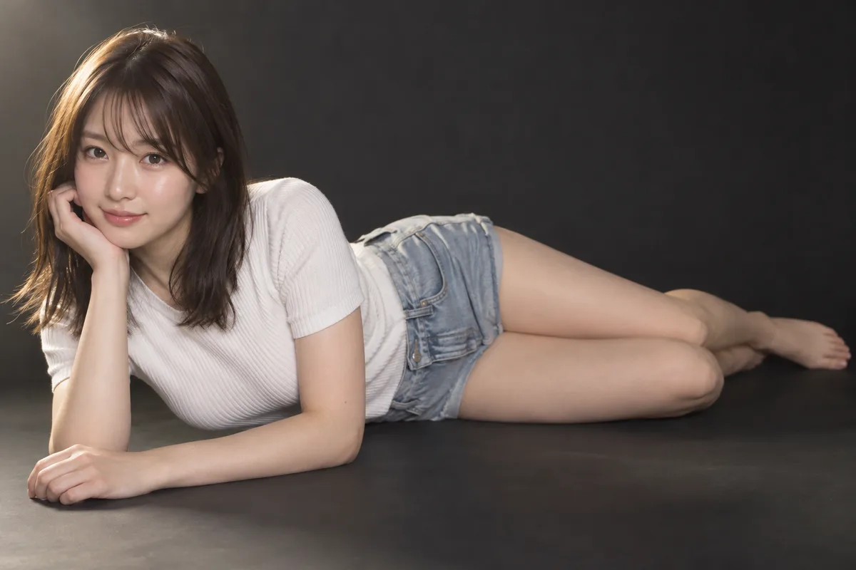 lying on her side on the floor だけを足して生成した例（1枚目）