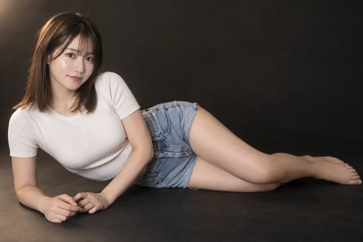 lying on her side on the floor だけを足して生成した例（2枚目）