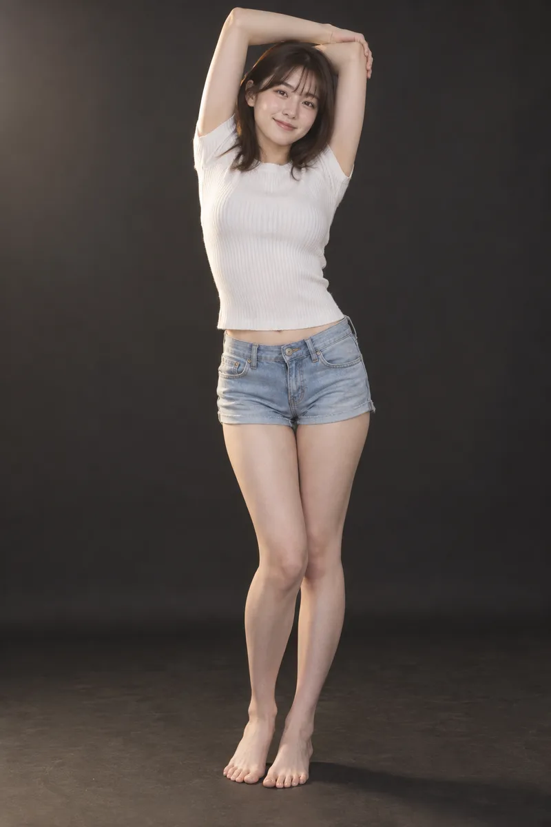 stretching her arms up over her head を足して生成した例（4枚目）
