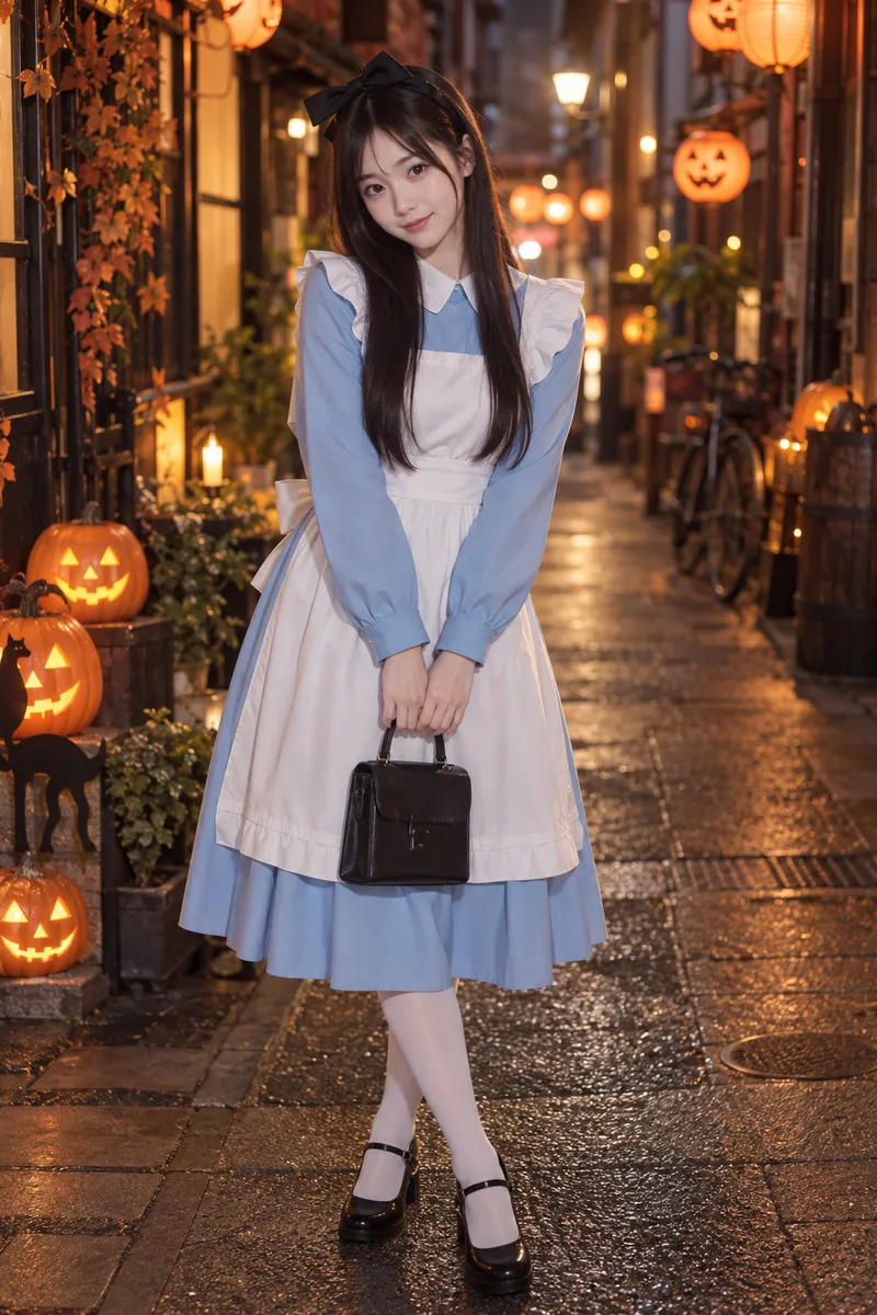 dressed as Alice in Wonderland for Halloween を足して生成した例（2枚目）