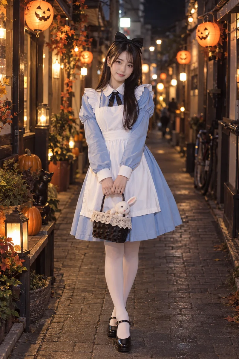 dressed as Alice in Wonderland for Halloween を足して生成した例（3枚目）