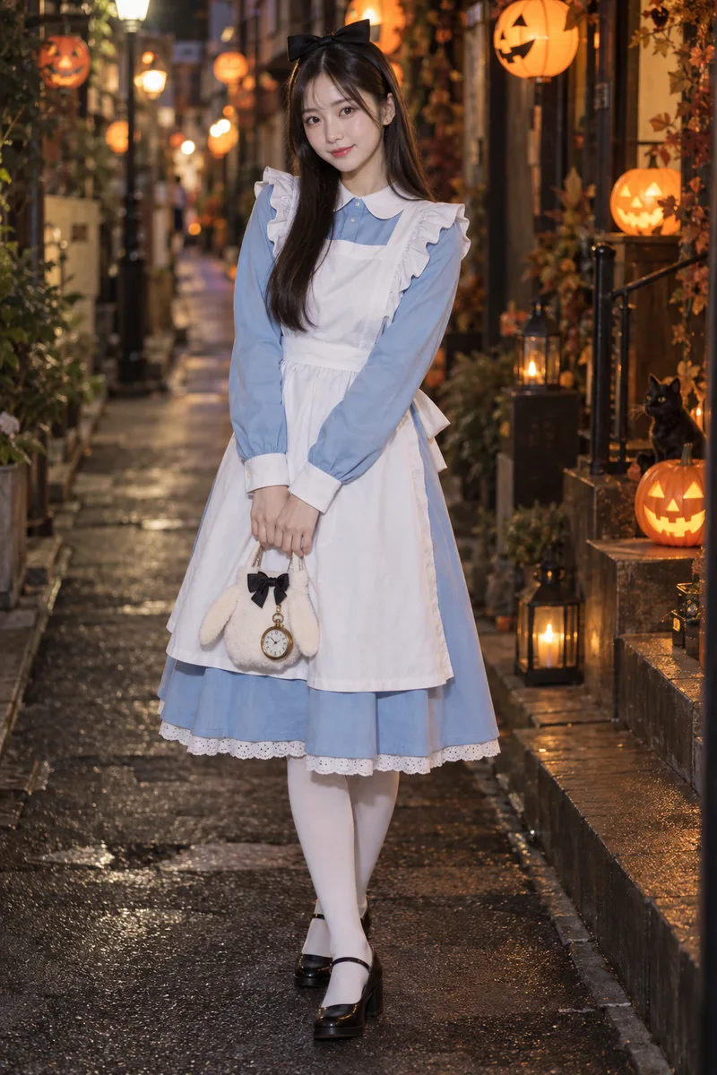 dressed as Alice in Wonderland for Halloween を足して生成した例（4枚目）