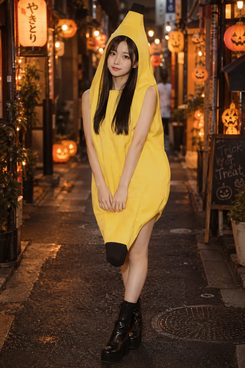 dressed in a banana costume for Halloween を足して生成した例（3枚目）