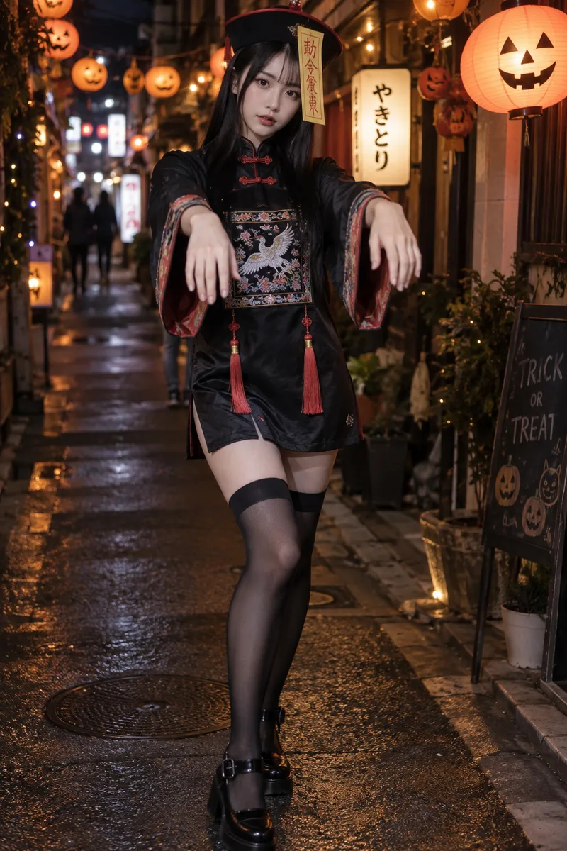 dressed as a jiangshi for Halloween だけを足して生成した例（3枚目）