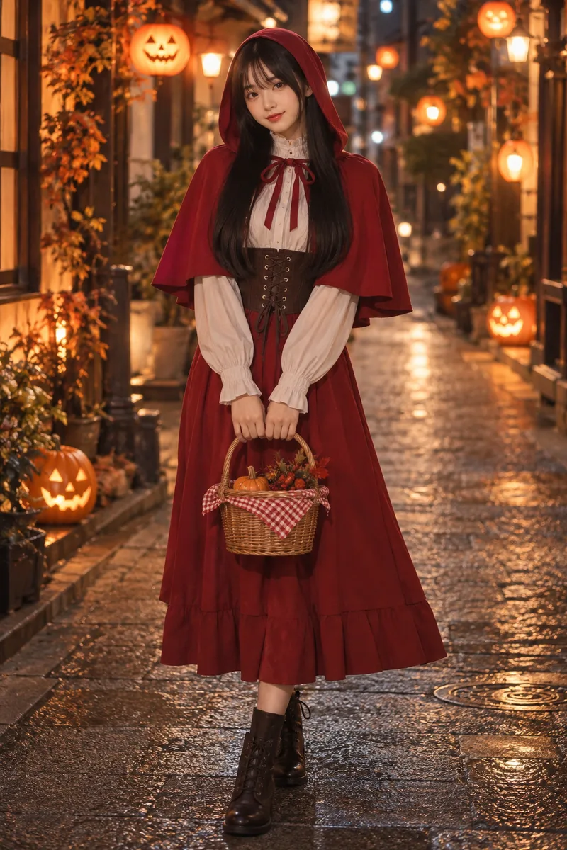 dressed as Little Red Riding Hood for Halloween を足して生成した例（2枚目）