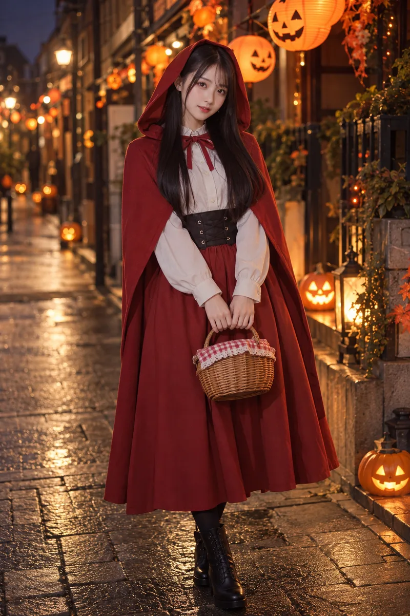 dressed as Little Red Riding Hood for Halloween を足して生成した例（4枚目）