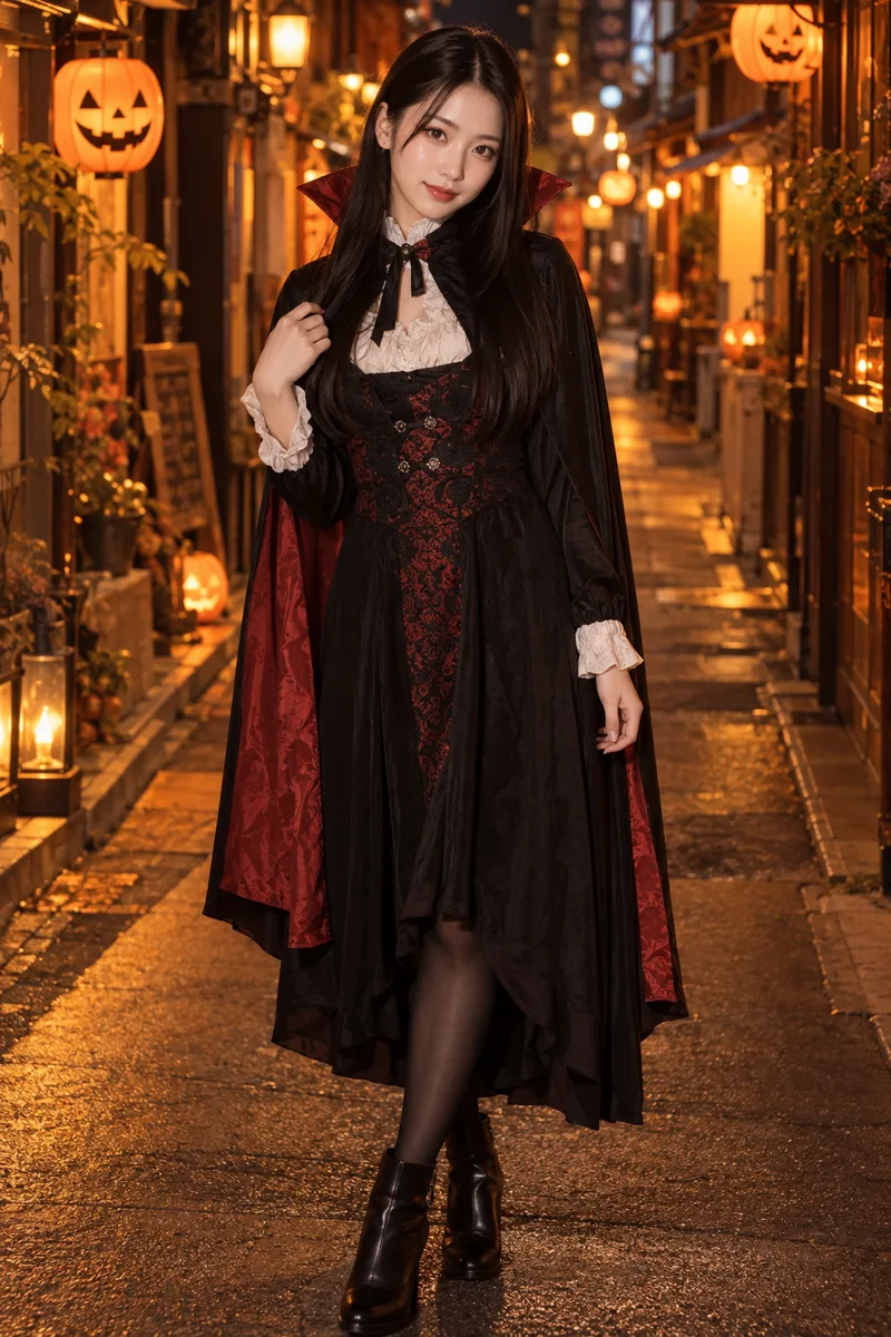dressed as a vampire for Halloween だけを足して生成した例（1枚目）