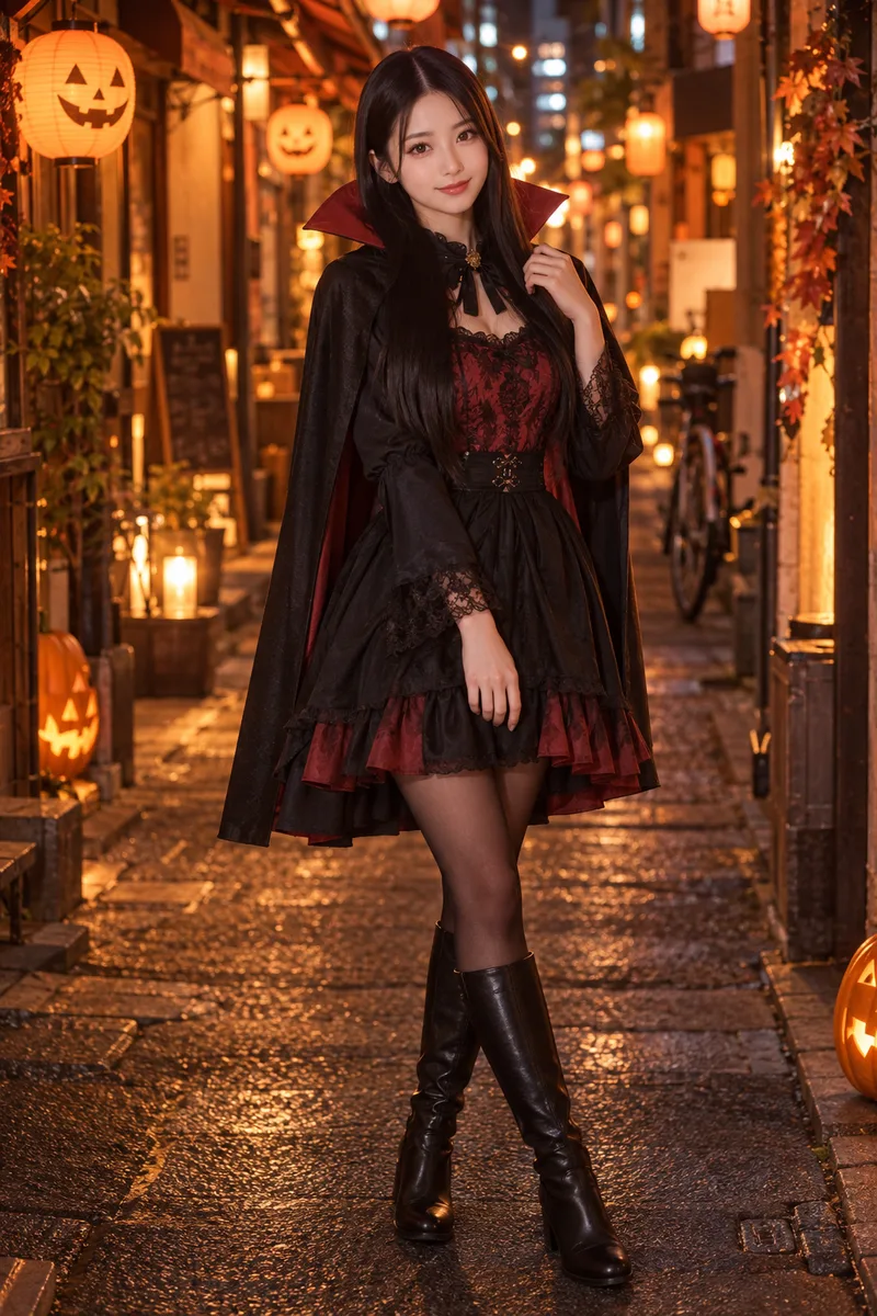 dressed as a vampire for Halloween だけを足して生成した例（2枚目）