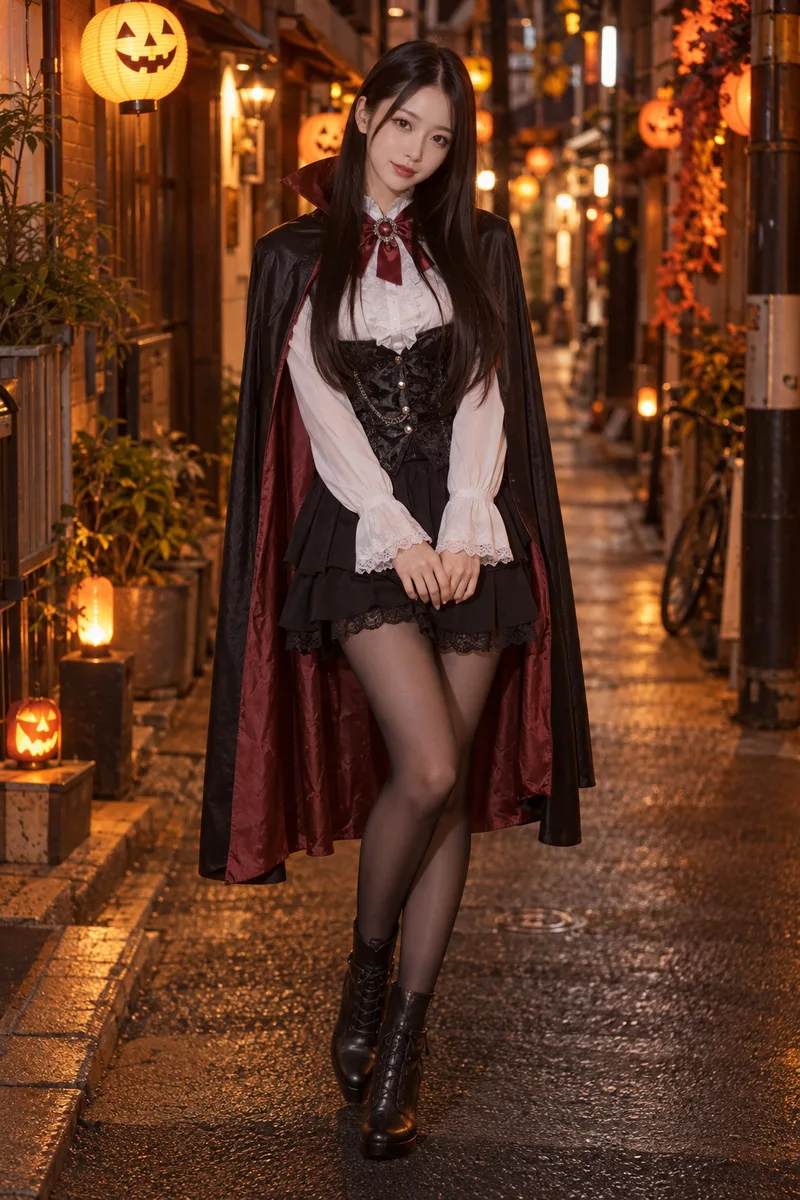 dressed as a vampire for Halloween だけを足して生成した例（3枚目）