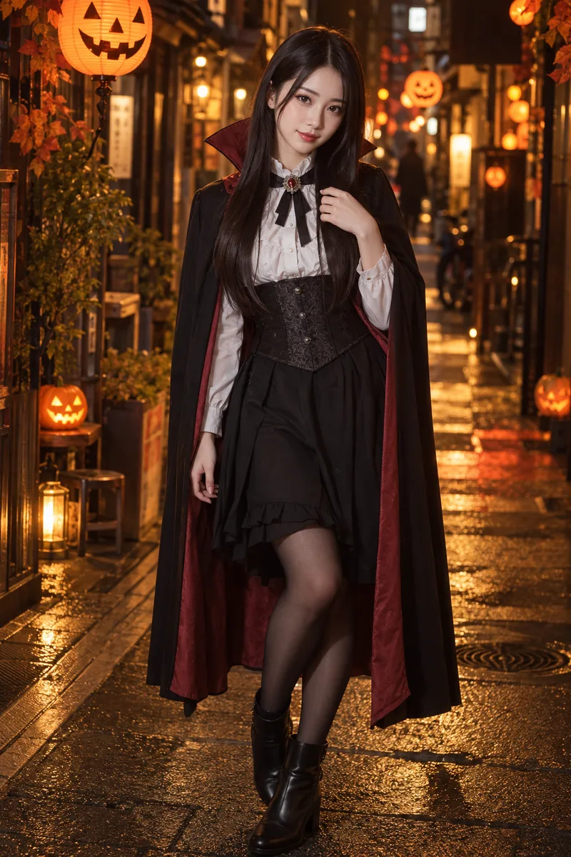 dressed as a vampire for Halloween だけを足して生成した例（4枚目）