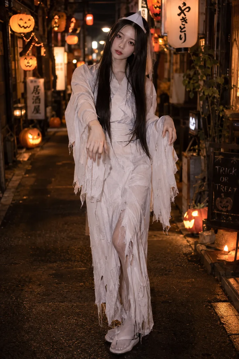 dressed as a yurei for Halloween を足して生成した例（2枚目）