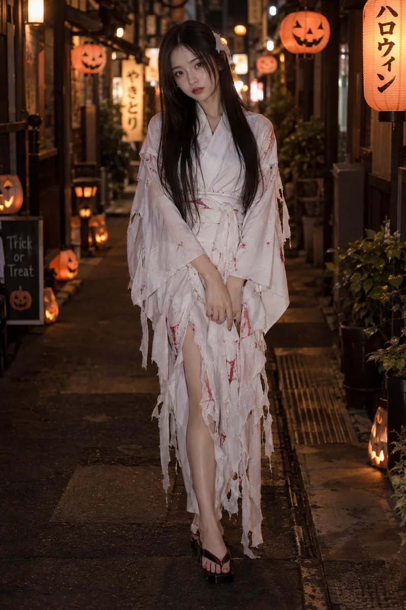 dressed as a yurei for Halloween を足して生成した例（3枚目）