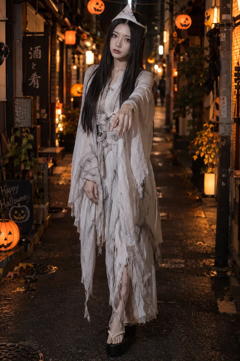 dressed as a yurei for Halloween を足して生成した例（4枚目）