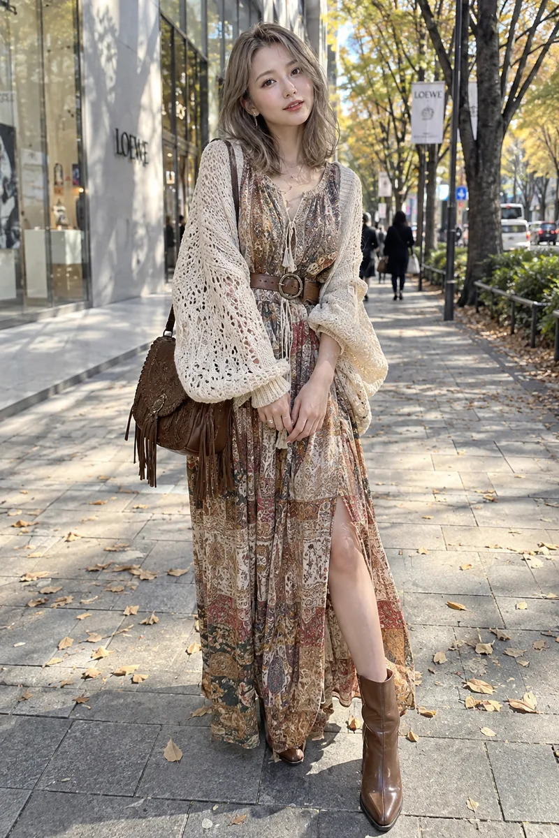 dressed in bohemian fashion を足して生成した例（4枚目）