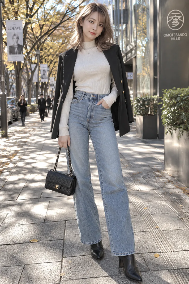 wearing high-waisted jeans を足して生成した例（3枚目）