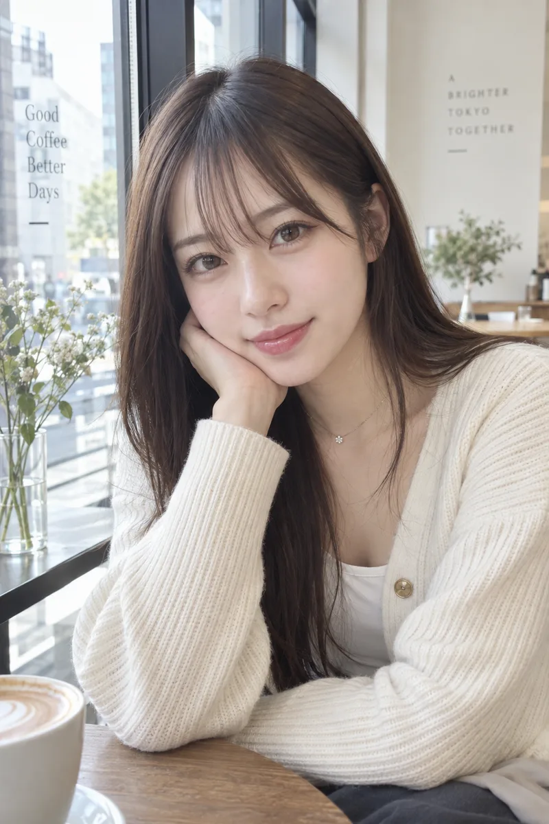 making direct eye contact with the camera を足して生成した例（2枚目）