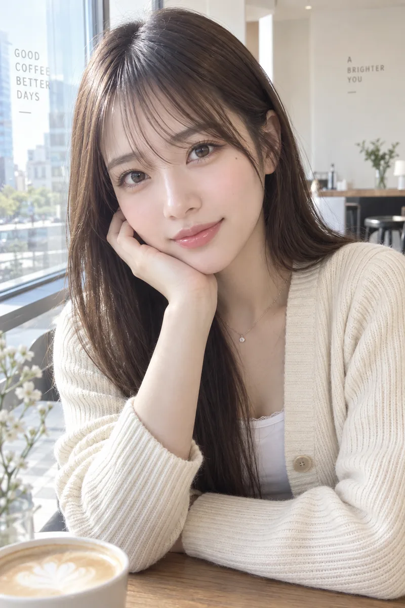 making direct eye contact with the camera を足して生成した例（3枚目）