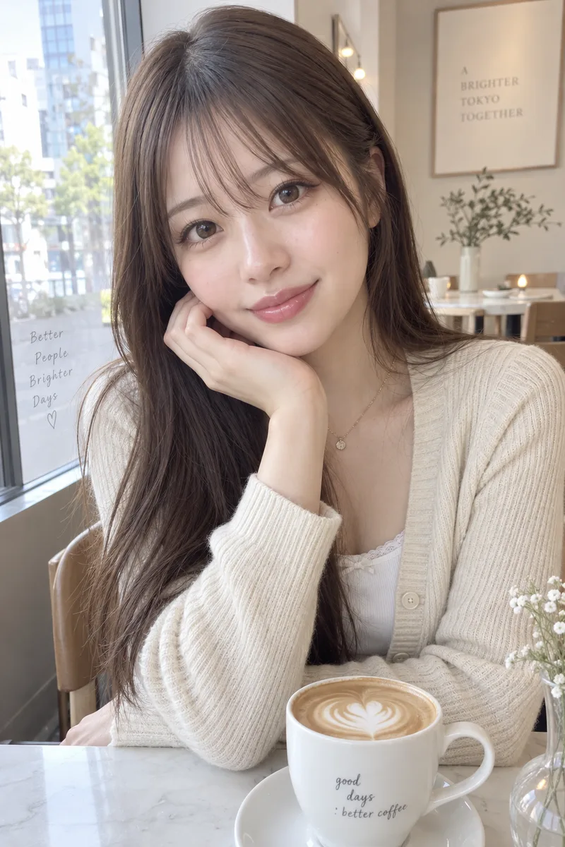 making direct eye contact with the camera を足して生成した例（4枚目）