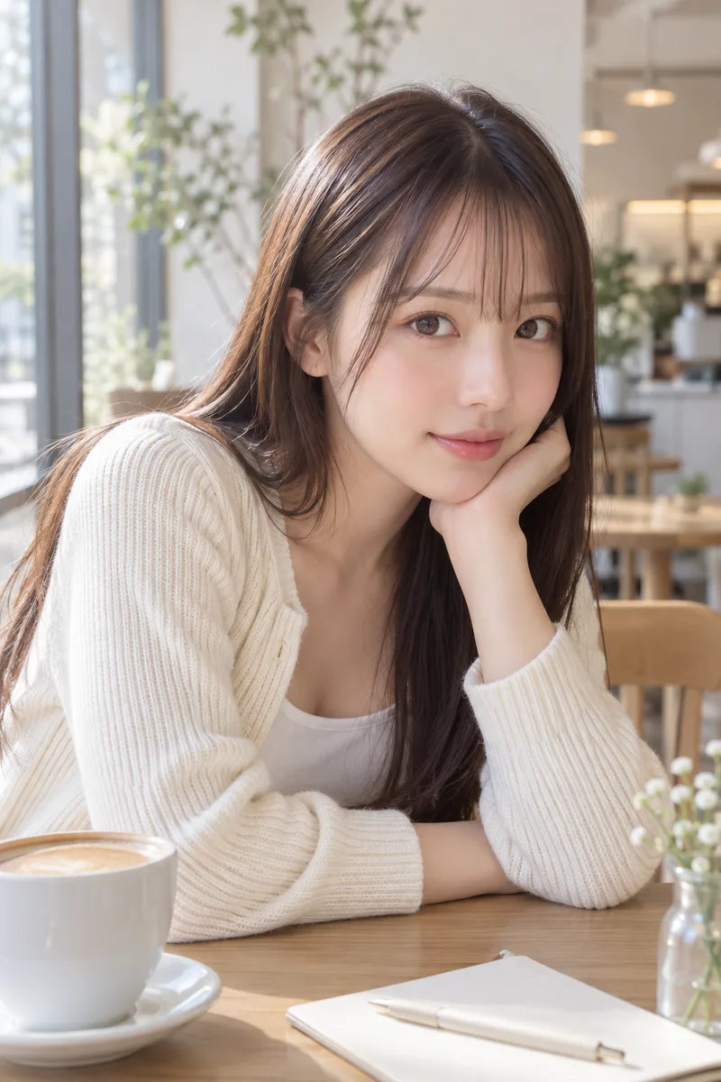 stealing a quick glance at the camera を足して生成した例（4枚目）