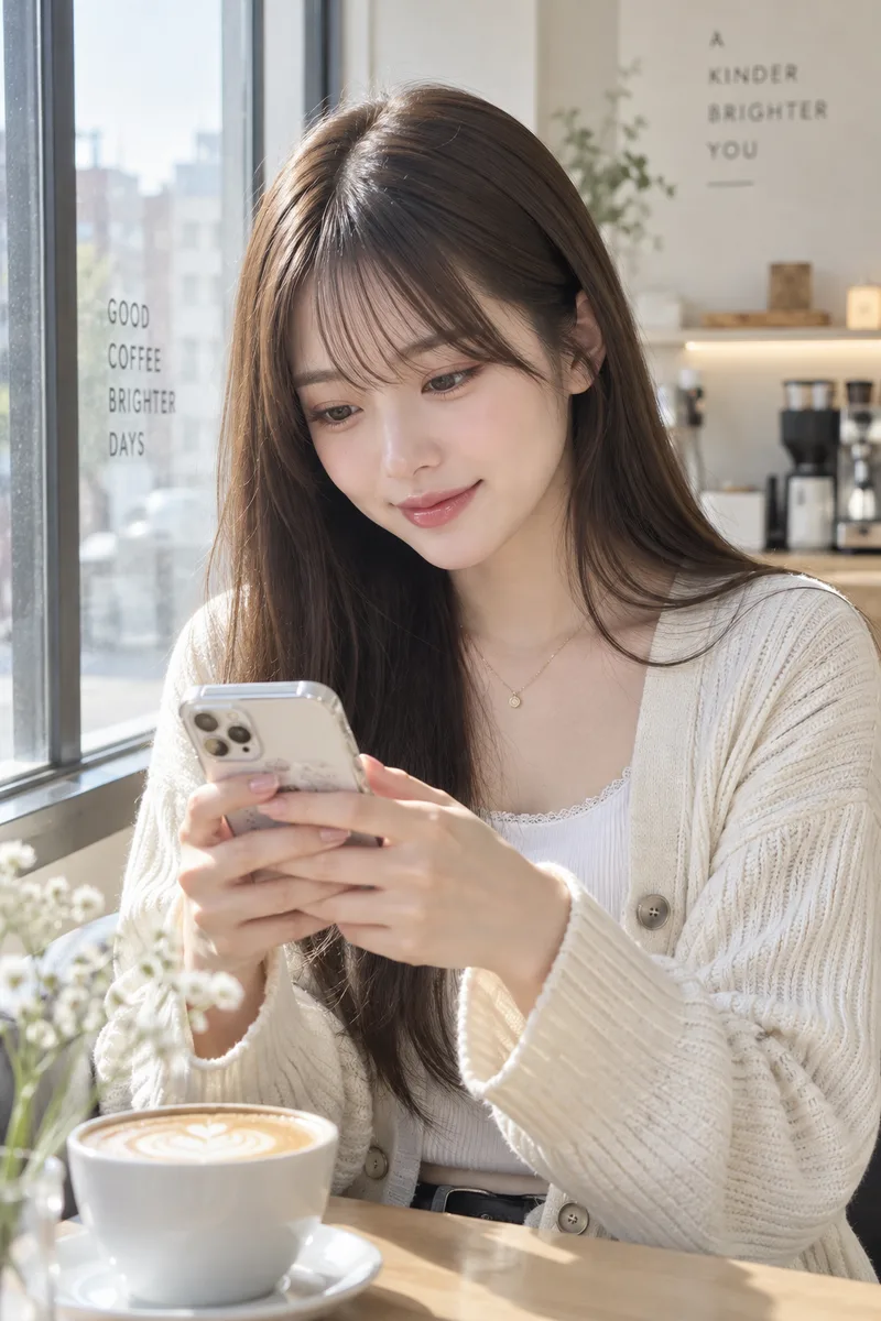 looking at her phone を足して生成した例（3枚目）
