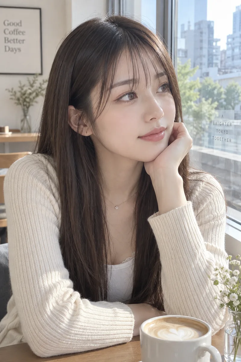 looking out the window を足して生成した例（3枚目）