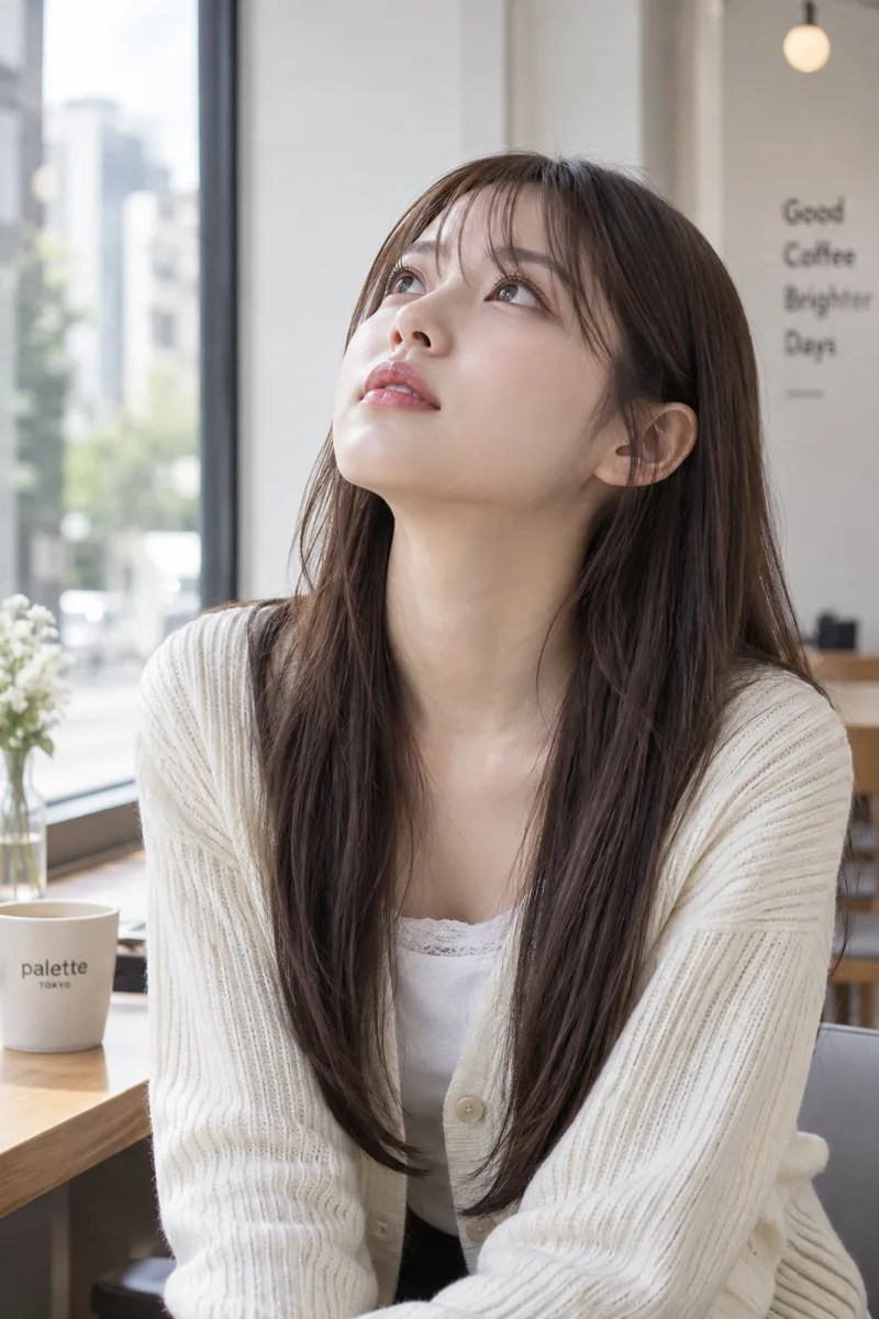 上を見上げるの生成例