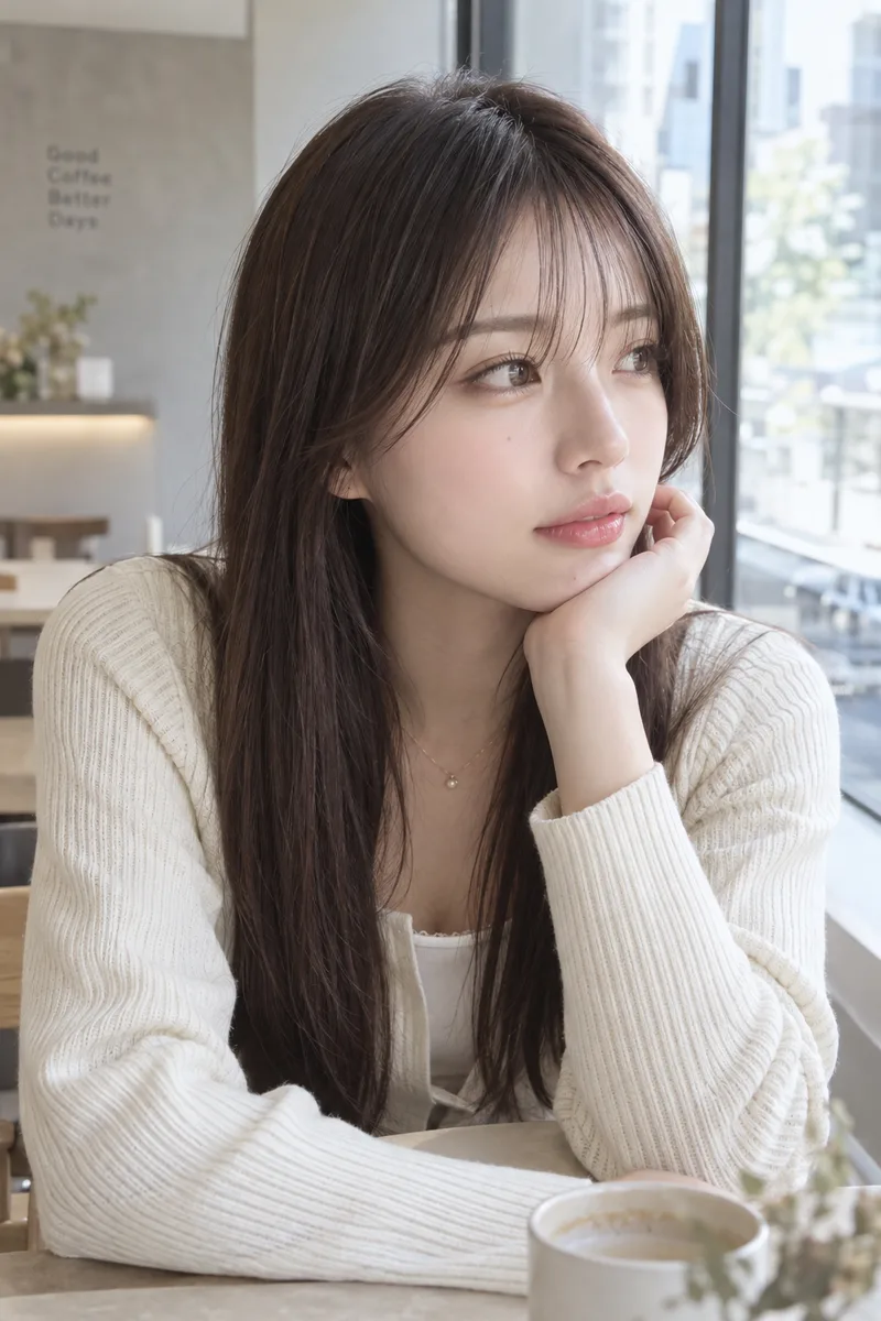 not looking at the camera を足して生成した例（3枚目）