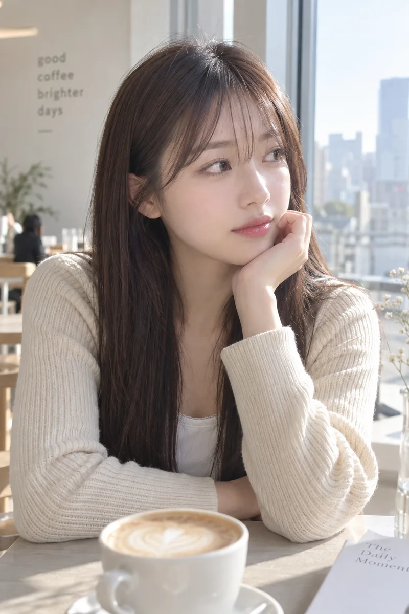 not looking at the camera を足して生成した例（4枚目）