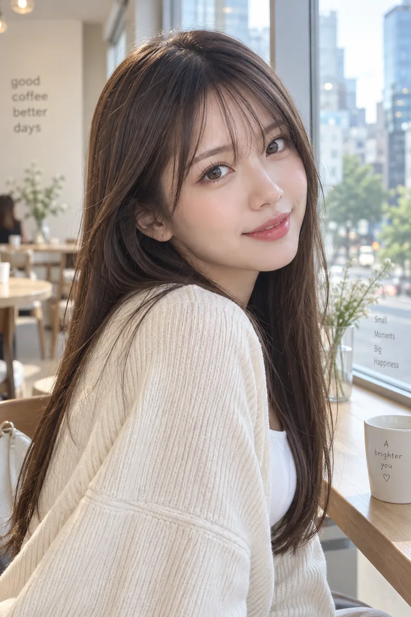looking back over her shoulder at the camera を足して生成した例（2枚目）