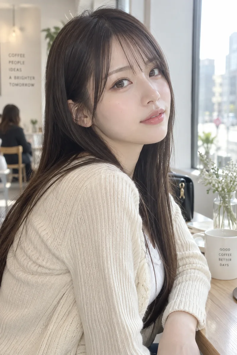giving a sidelong glance at the camera を足して生成した例（2枚目）