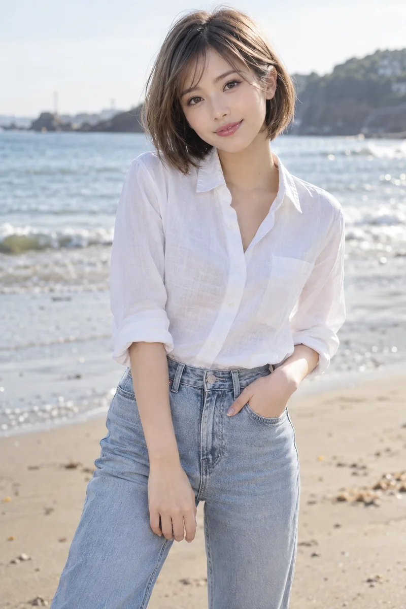 on a beach を足して生成した例（3枚目）