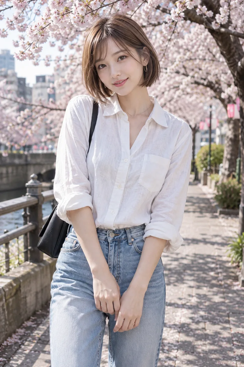 under cherry blossoms in full bloom を足して生成した例（4枚目）