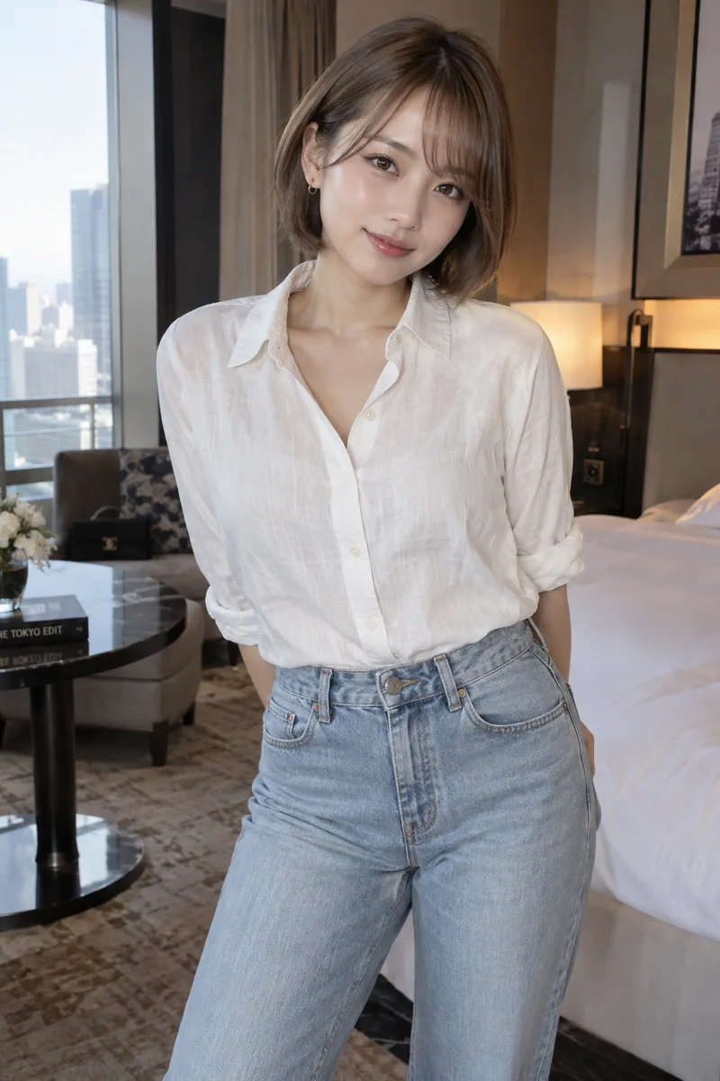 in a luxury hotel room を足して生成した例（2枚目）